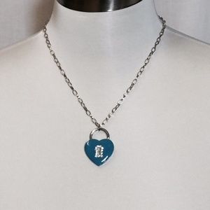 Blue Heart with a Key Hole Jewelry Necklace